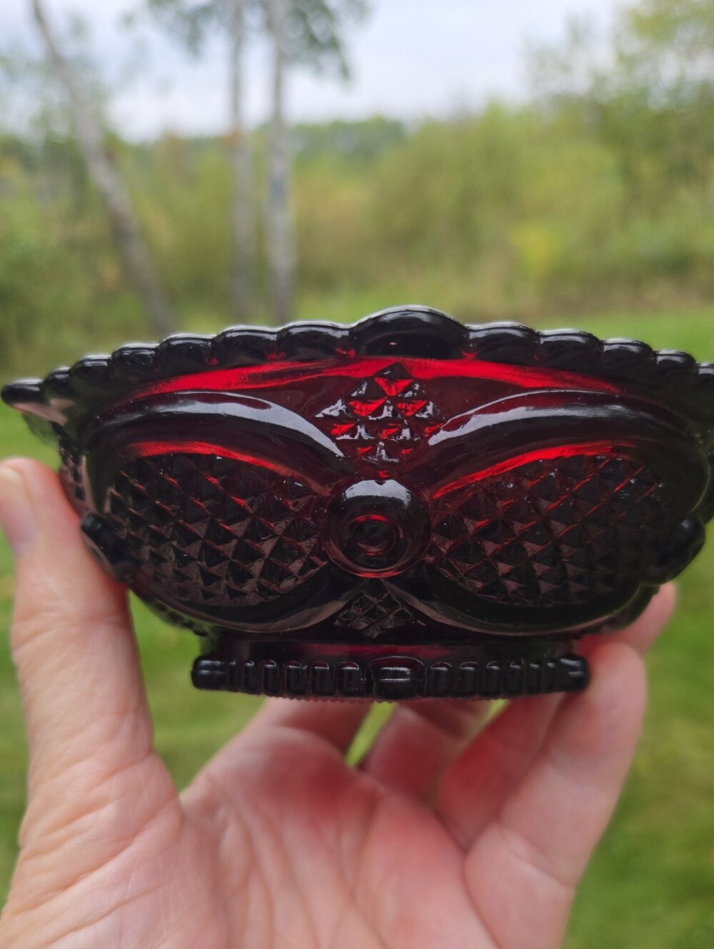 Vtg '82 Ruby Red Dessert Bowl In Box Cape Cod Avon